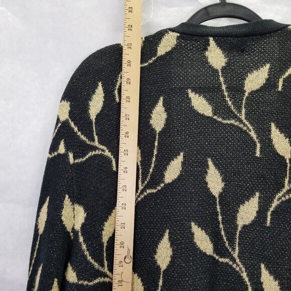 San Remo Laura Knits Open Front Cardigan Long Sleeve Black Gold Leaf Sparkle VTG - Picture 9 of 11